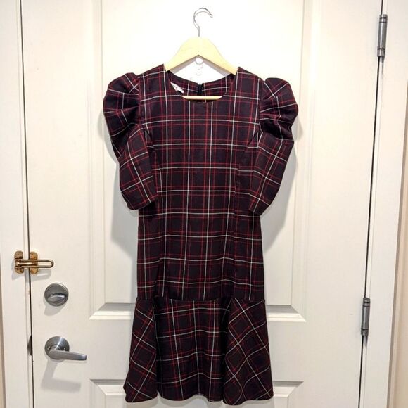 5$ Item! V&X Plaid Mutton Chop Sleeve Drop Waist Ruffle Bottom Dress - Picture 1 of 8